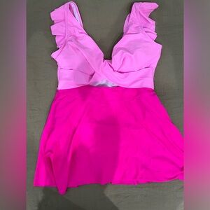 Vibrant Pink Ruffled swim Dress - one piece
